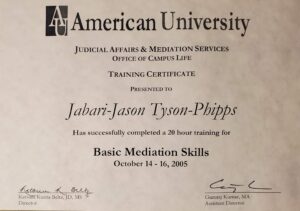 Mediation Certificate America University Washington College of Law Jabari-Jason Tyson-Phipps