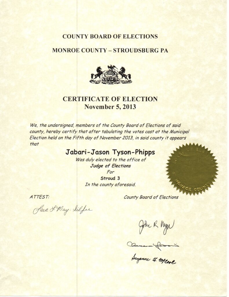 Pennsylvania Monroe County Judge Certificate